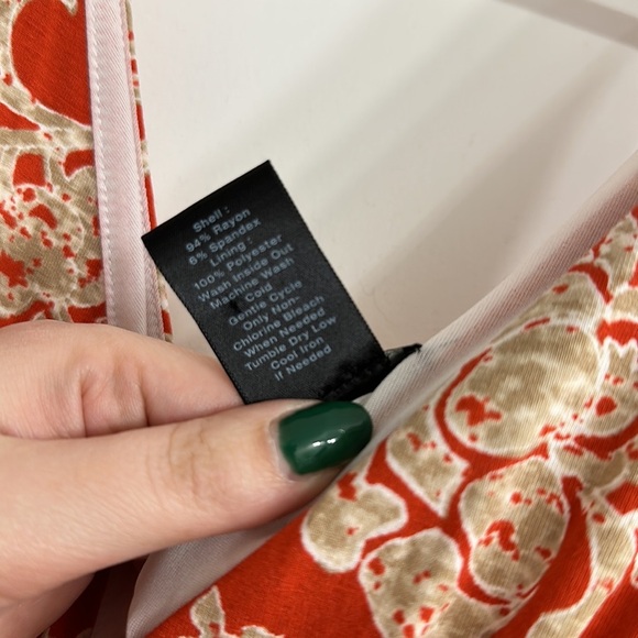 Ann Taylor Swing Dress Medium M | Orange Tan floral Flowy Trapeze Casual EUC - Picture 3 of 5